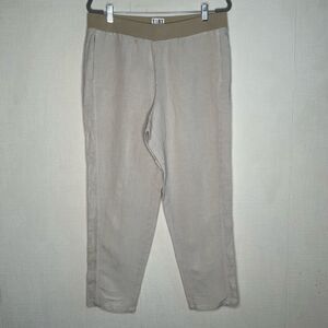 J Jill Linen Blend Pull On Pants‎ Womens Medium Tan White Stripe Tapered Neutral